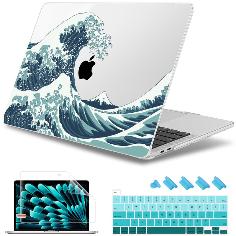 May Chen Compatible with MacBook Pro 13 inch Case 2022 2021 2020 Release Models A2338 M2 M1 A2251 A2289, Plastic Hard Shell Case for MacBook Pro 13 Inch with Touch Bar Fits Touch ID, Great Wave - Image 1